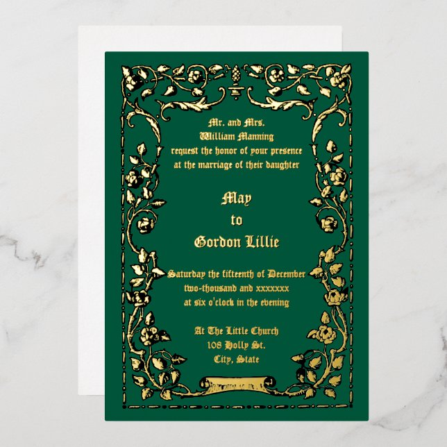 Art Nouveau Rose Scrolls Floral Border Wedding (Front/Back)