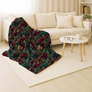 Art Nouveau Rose Teal Gold Cozy Sherpa Blanket