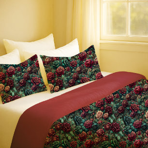 Art Nouveau Rose Teal Gold Floral Pillowcase