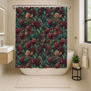Art Nouveau Rose Teal Gold Floral Shower Curtain