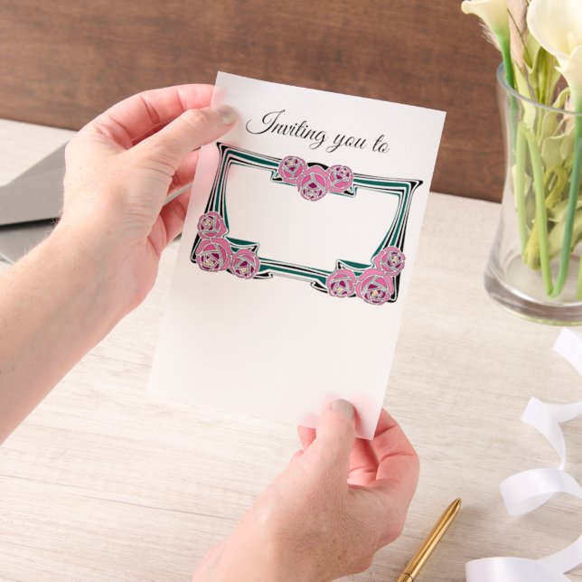 Art Nouveau roses border Vellum Invitations (Handheld)