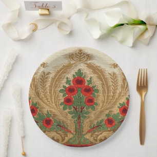 Art Nouveau Round Orange Blossoms Spade Shape Leaf Paper Plate