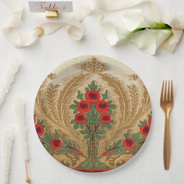 Art Nouveau Round Orange Blossoms Spade Shape Leaf Paper Plate (Wedding)