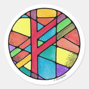 Art Nouveau Rune Fehu - WEALTH Classic Round Sticker