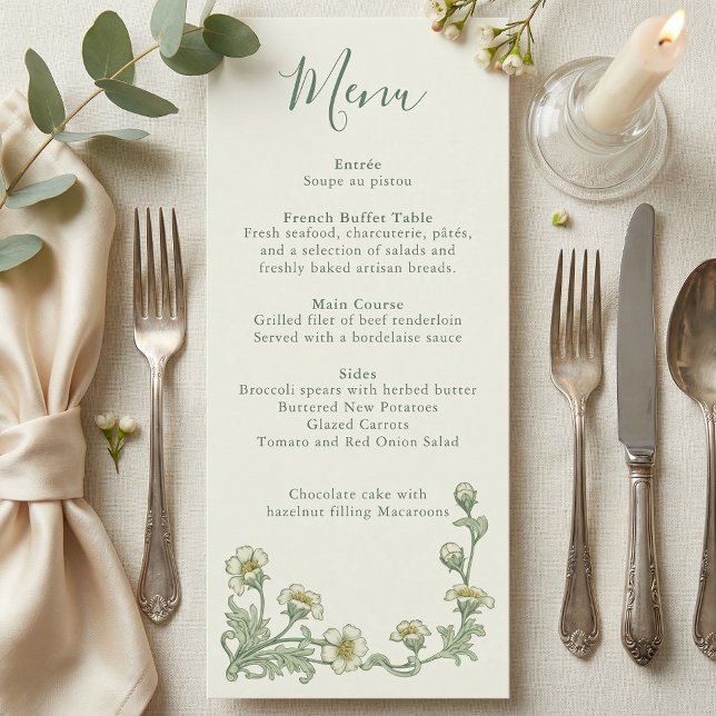 Art Nouveau Sage Floral border wedding menu (Art Nouveau Sage Floral border wedding menu)