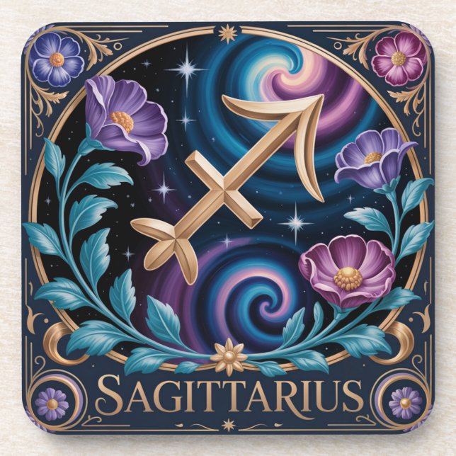Art Nouveau Sagittarius Plastic Coaster Set (Front)