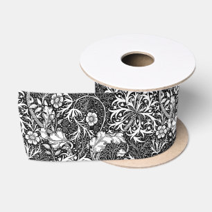 Art Nouveau Seaweed Floral, Black and White Satin Ribbon