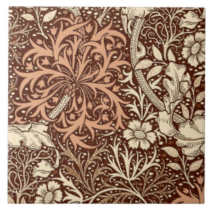 Art Nouveau Seaweed Floral, Brown and Beige Tile