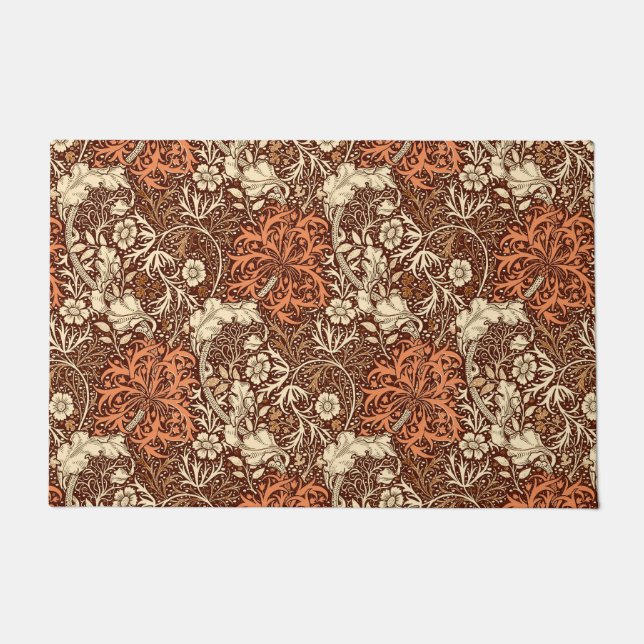 Art Nouveau Seaweed Floral, Brown and Rust  Doormat (Front)