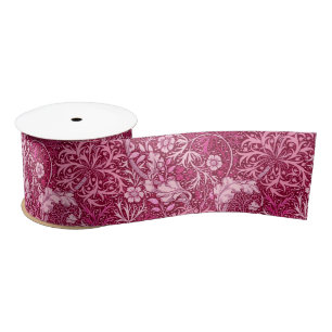 Art Nouveau Seaweed Floral, Burgundy & Coral Pink Satin Ribbon