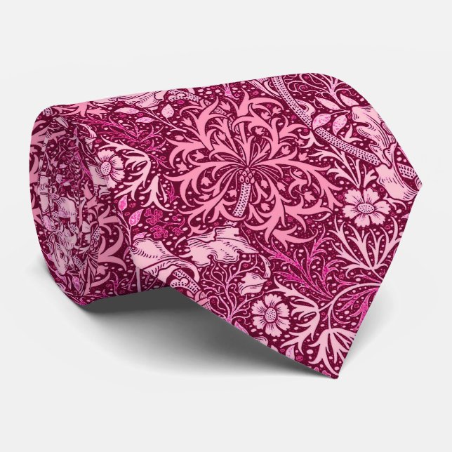 Art Nouveau Seaweed Floral, Burgundy & Coral Pink Tie (Rolled)