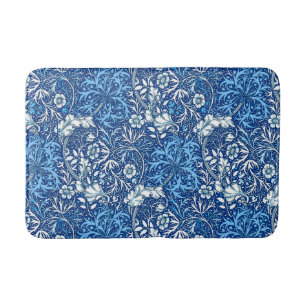 Art Nouveau Seaweed Floral, Cobalt Blue and White Bath Mat