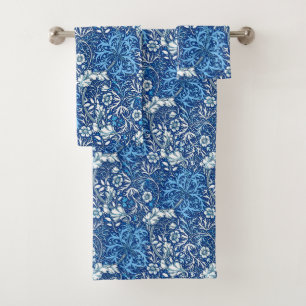Art Nouveau Seaweed Floral, Cobalt Blue and White Bath Towel Set