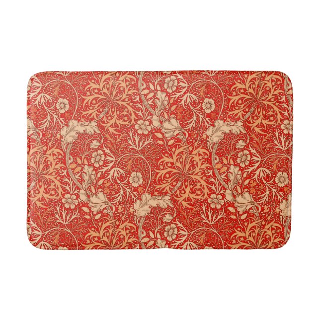 Art Nouveau Seaweed Floral, Deep Coral Orange Bath Mat (Front)
