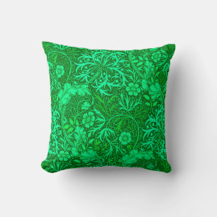 Art Nouveau Seaweed Floral, Emerald Green Throw Pillow