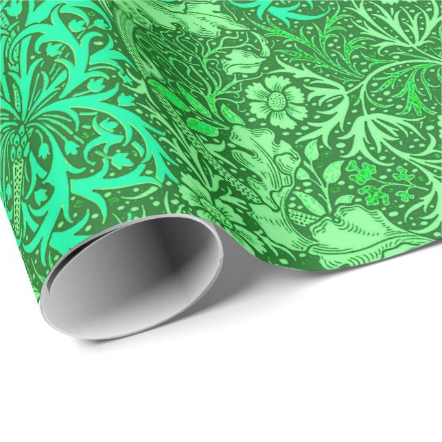 Art Nouveau Seaweed Floral, Emerald Green Wrapping Paper (Roll Corner)
