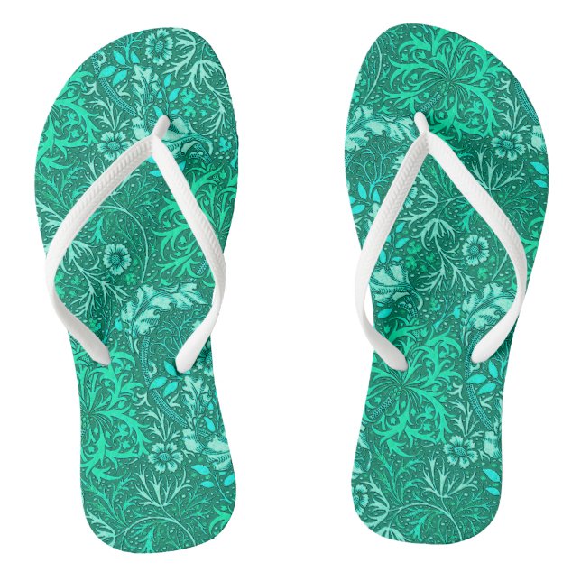 Art Nouveau Seaweed Floral, Turquoise and Aqua Flip Flops (Footbed)