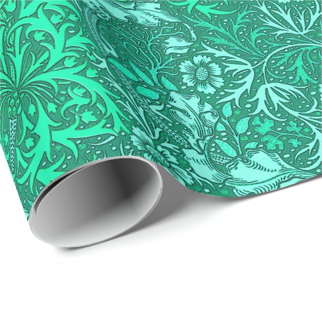Art Nouveau Seaweed Floral, Turquoise and Aqua Wrapping Paper (Roll Corner)