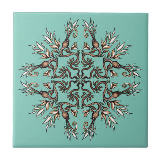 Art Nouveau Serpents Mandala - Dark Acaddemia Teal Tile