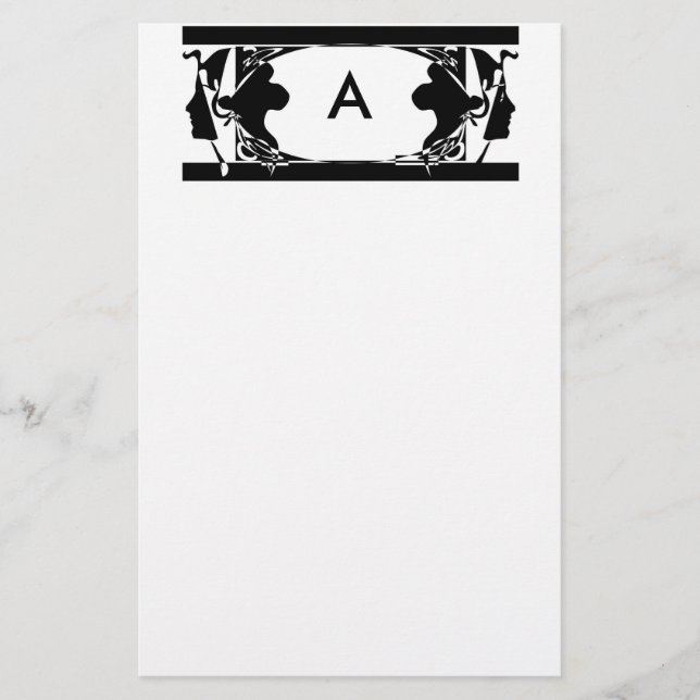 Art Nouveau Silhouette Personalized initial Stationery (Front)
