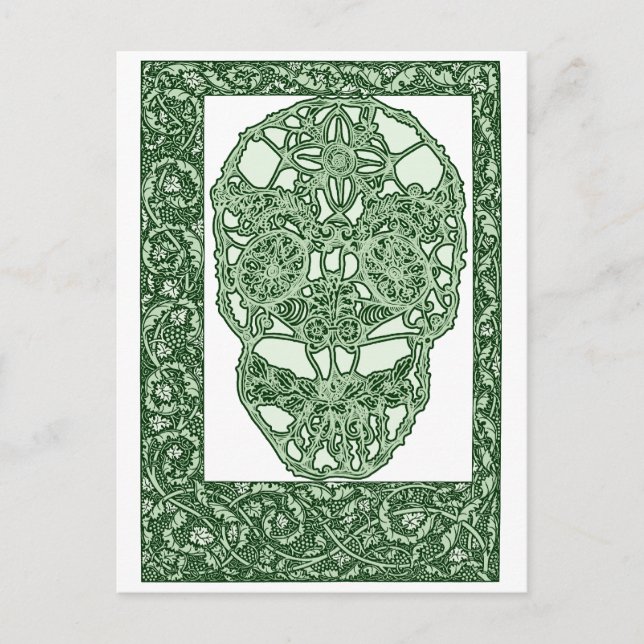 Art Nouveau Skull Green Day of the Dead Postcard (Front)