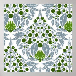 Art Nouveau Slate &Green-Vintage Floral Scallop Poster
