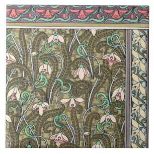Art nouveau snowdrop flower pattern tile