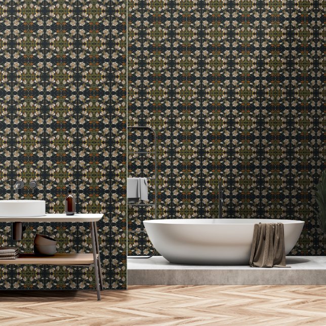 Art Nouveau Southern Magnolia Grey Wallpaper (Bathroom)