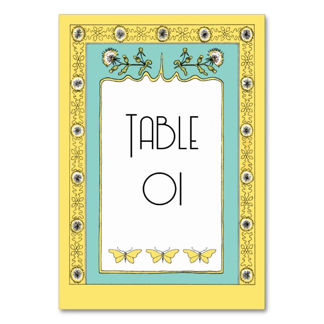 Art Nouveau Spring Dandelions and Butterflies Table Number (Front)