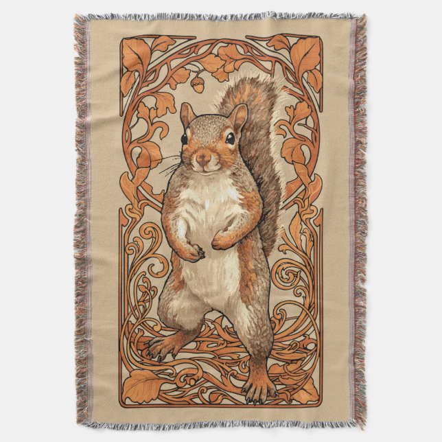 Art Nouveau Squirrel - funny squirrel lover Throw Blanket (Front Vertical)