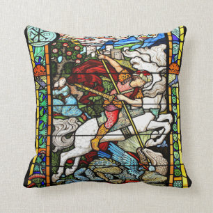 Art Nouveau St George Dragon Vintage Horse Throw Pillow