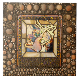 Art nouveau stained glass abstract squash window tile