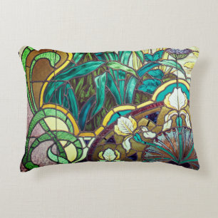 Art nouveau stained glass floral accent pillow
