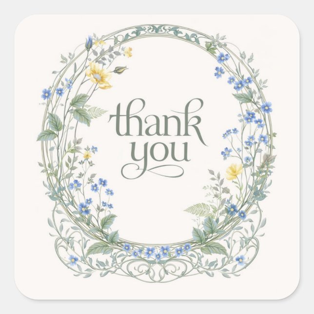 Art Nouveau Stained Glass Floral Frame  Square Sticker (Front)