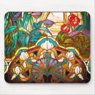Art nouveau stained glass floral mouse pad