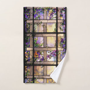 Art Nouveau Stained Glass Flowers Bath Towel Set
