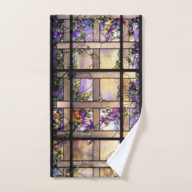 Art Nouveau Stained Glass Flowers Bath Towel Set (Hand Towel)