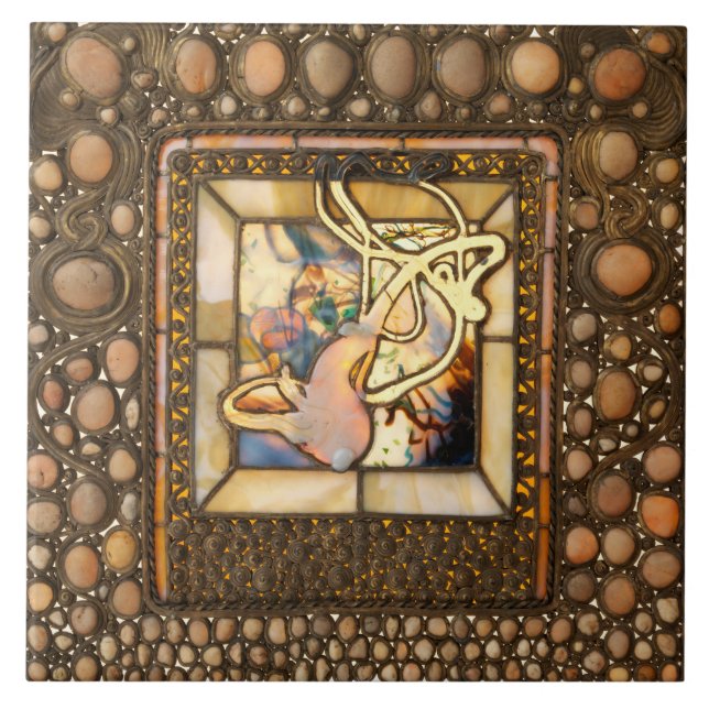 Art nouveau stained glass look abstract squash tile (Front)