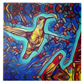 Art Nouveau Stained Glass Look Hummingbird  Tile