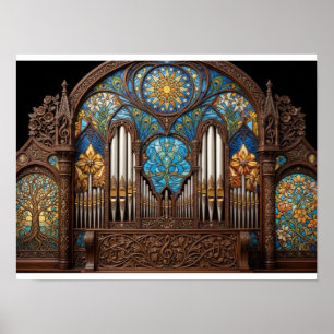 Art Nouveau Stained Glass Pipe Organ Wooden Musica Poster