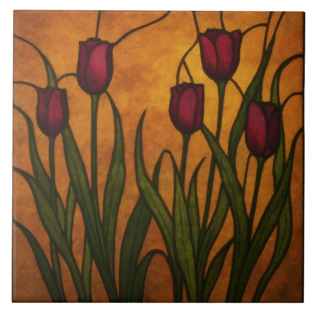 Art Nouveau Stained Glass Style Tulip Tile (Front)