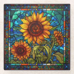 Art Nouveau Stained Glass Sunflower Coaster