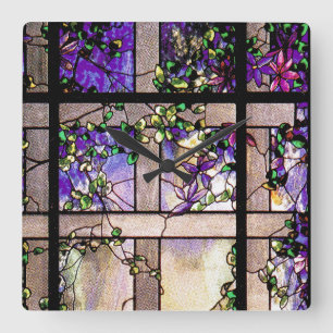 Art Nouveau Stained Glass Tiffany Nature Square Wall Clock