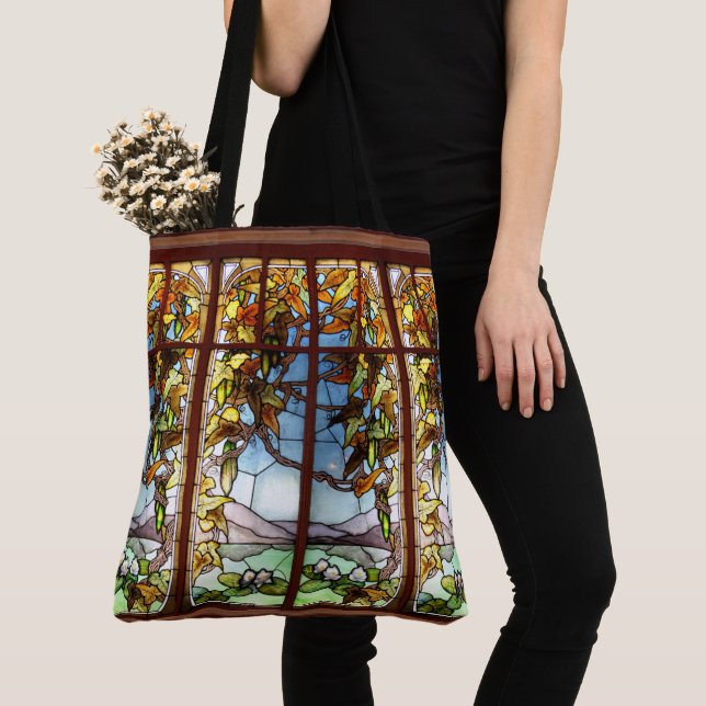 Art Nouveau Stained Glass Waterlily Gourds Tote (Close Up)