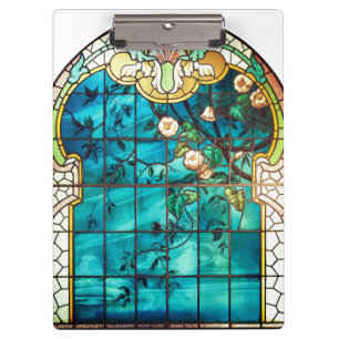 Art nouveau stained glass window floral Victorian Clipboard