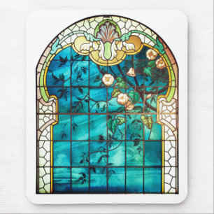 Art nouveau stained glass window floral Victorian Mouse Pad