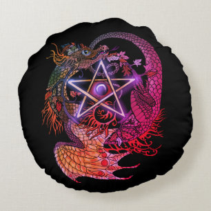 Art Nouveau Star/Pentacle Dragon Colored Round Pillow