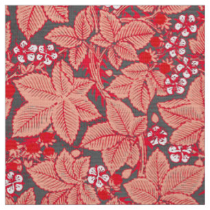 Art Nouveau Strawberries and Leaves, Coral Orange Fabric