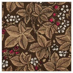 Art Nouveau Strawberries and Leaves, Dark Brown Fabric