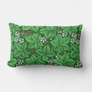 Art Nouveau Strawberries and Leaves, Emerald Green Outdoor Pillow